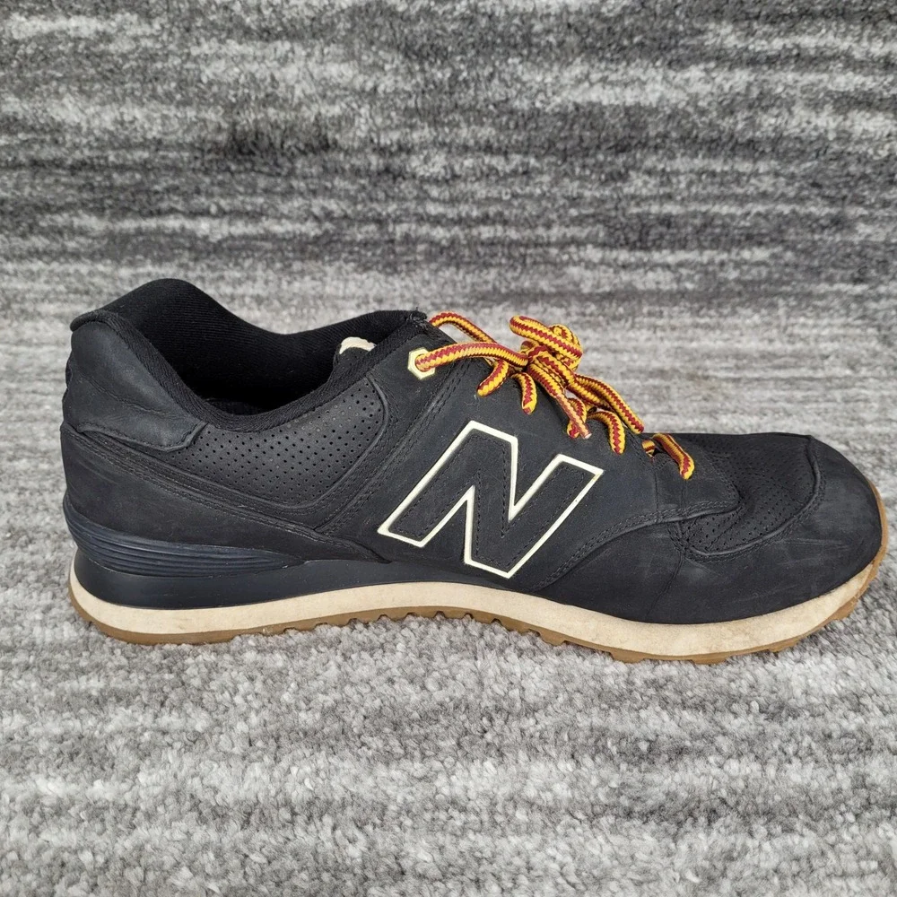 New Balance‎ 574 Mens Black Nubuck Leather Sneakers ML574HRD Size 12 Gum Sole